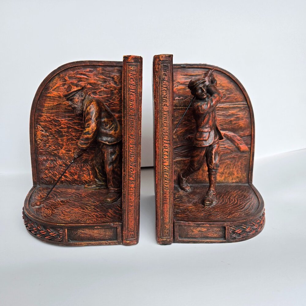 Vintage Tom Morris & Harry Vardon Golf Bookends - Rare Find
